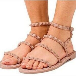 Steve Madden Transport Stud Rubber Strappy Gladiator Sandals in Blush Size 9